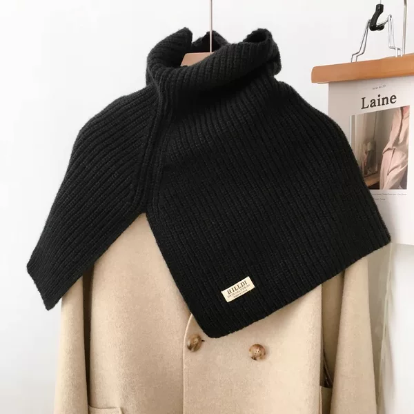 Solid Color Scarf for Women in Autumn and Winter, Warm Pullover High Collar Knitted Scarf, Korean Style Slit Two-Color Splicing Scarf