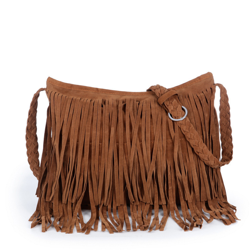 Cross-Border New Style Frosted Tassel Bag Women's Shoulder Bag Fashionable European and American Leather Velvet Retro Crossbody Bag Women's Bag Bags