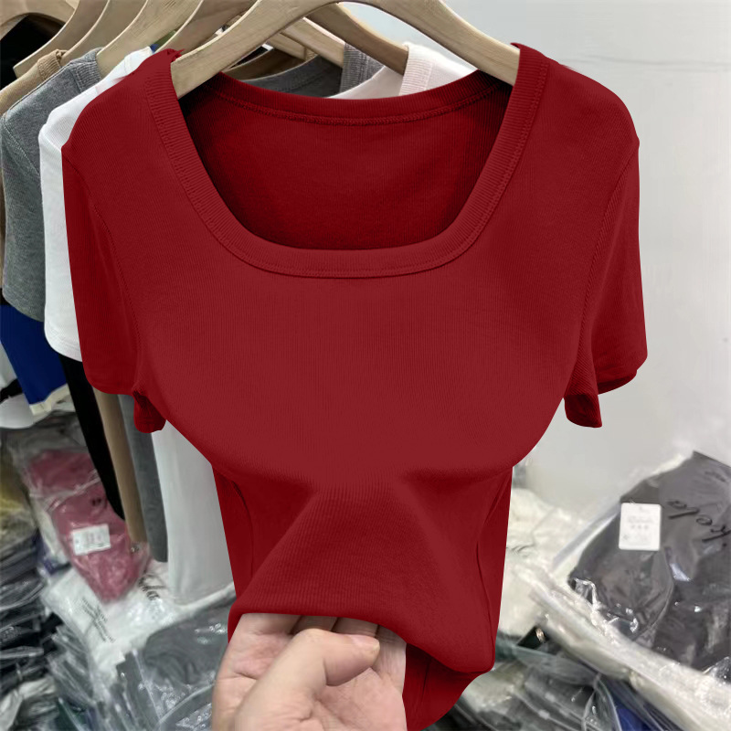 2026 Summer Stylish Soft Plus-Size Square-Neck Short-Sleeve High-Quality Ribbed Trendy Solid Color Fashion Women's Clothing 2026 Summer Stylish Soft Plus-Size Square-Neck Short-Sleeve High-Quality Ribbed Trendy Solid Color Fashion Women's Clothing