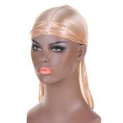 SILKY DURAG歐美風街舞騎行戶外頭巾帽系帶彈力有光布長尾帽跨境