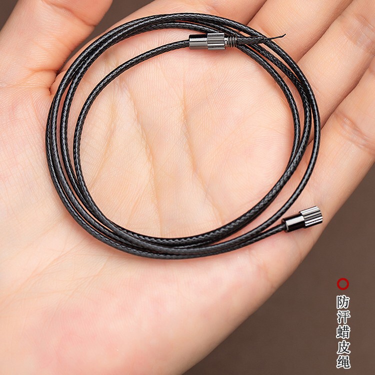 翡翠ペンダント黒ロープペンダントストラップ男性と女性の半完成黒ワックスレザーロープネックレスペンダントロープ細いロープ|undefined
