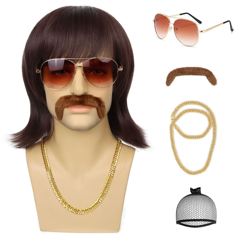 [Border Ready Stock] Short Brown Men's Octopus Wig Rock Punk Headgear 60S Rocker Wig