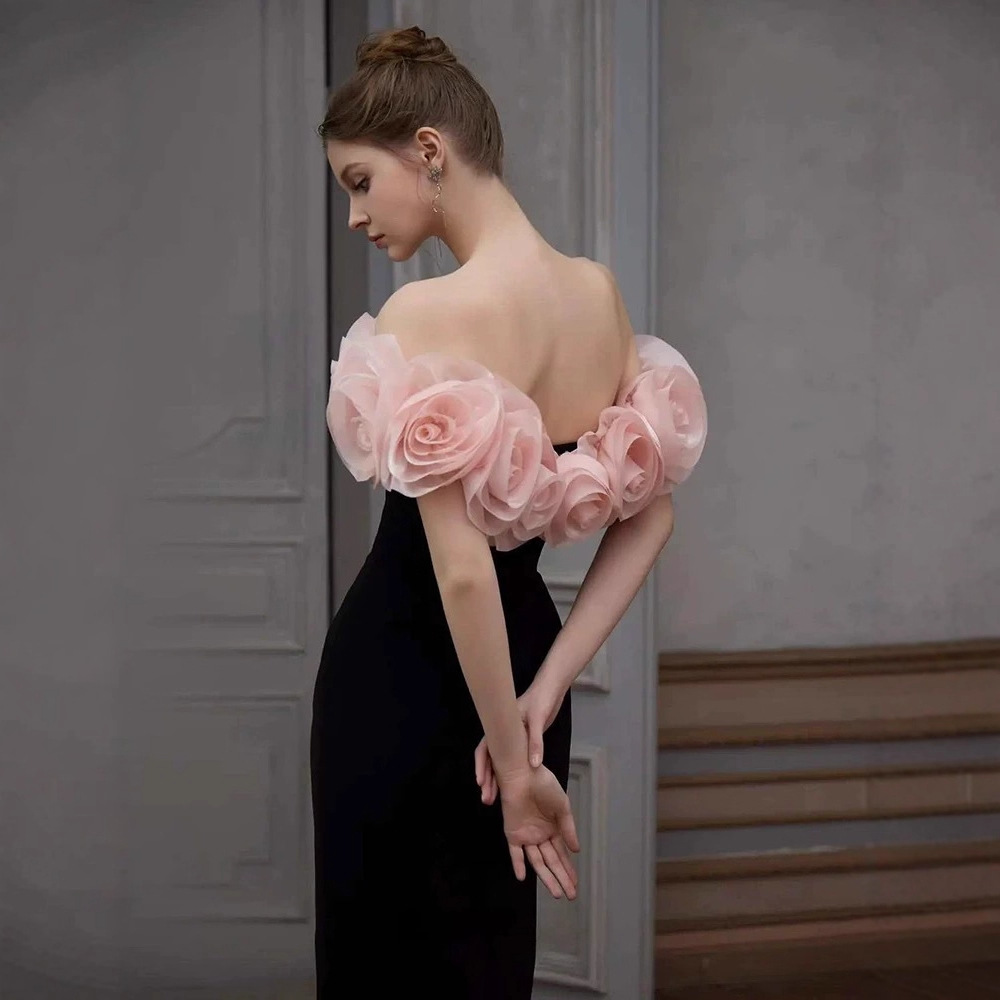 French-Style Elegant Black Sexy Light Luxury Off-Shoulder High-End Host Dress Light Luxury Art Exam Toast Dress