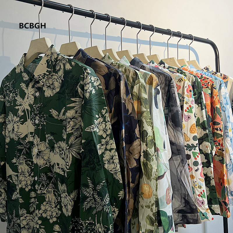 One-piece delivery vintage green oil painting flower lazy wind flower shirt men and women niche design loose long sleeve shirt