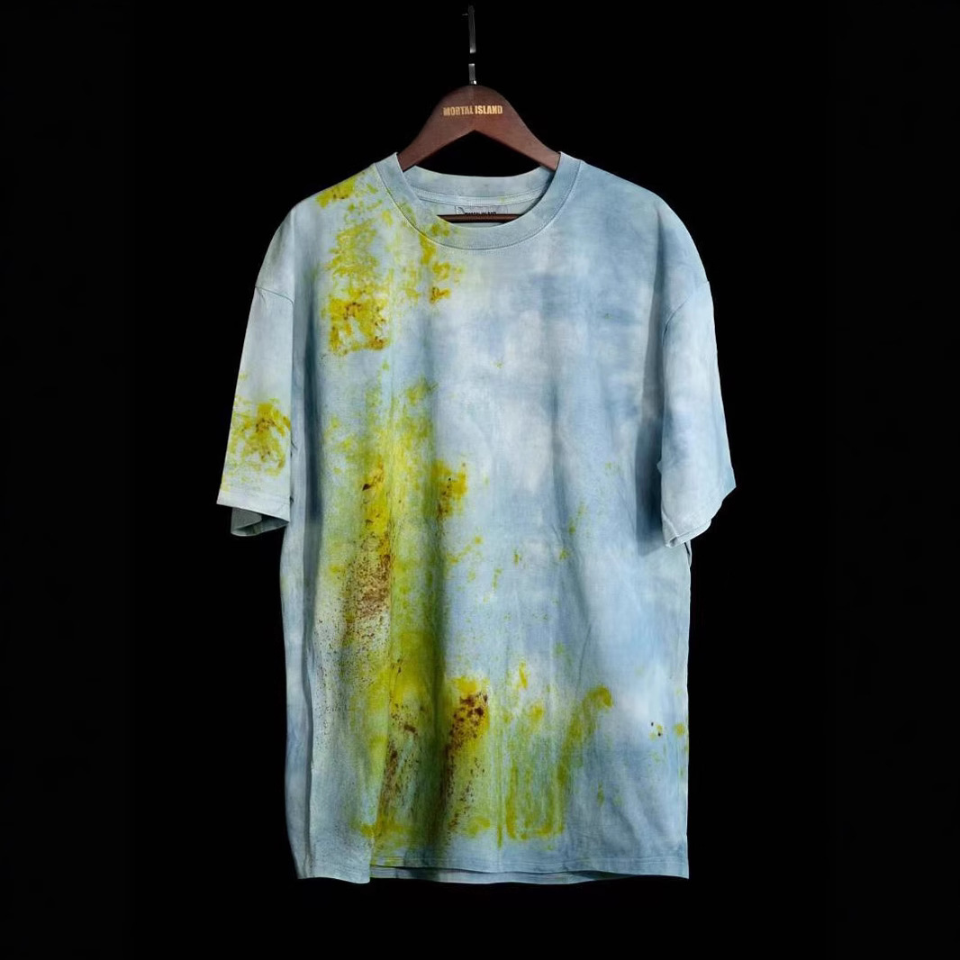 2025 transfronterizo dibujado a mano camiseta de mangas cortas hombre lavado retro relajado pareja hip hop vientos casuales blusa versátil