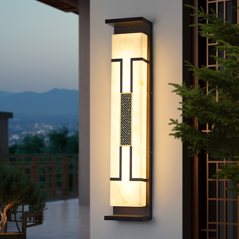 Modern Chinese Style Light Luxury Outdoor Waterproof Long Wall Lamp Villa Entrance on Both Sides of the Exterior Wall Pillars Imitation Marble Wall Lamp