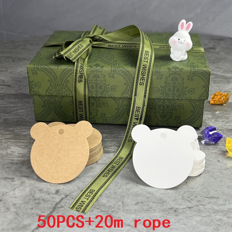 50张+麻绳 DIY牛皮纸娃娃头小熊头 空白卡片装饰卡祝福卡文摘卡