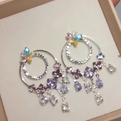 多巴胺彩色闪钻方糖流苏耳钉2025新款重工超闪显脸小精致时尚耳饰