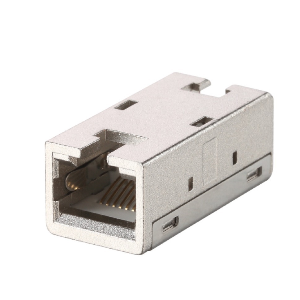 Cat6A工业级网线延长器RJ45转接头屏蔽母对母连接器