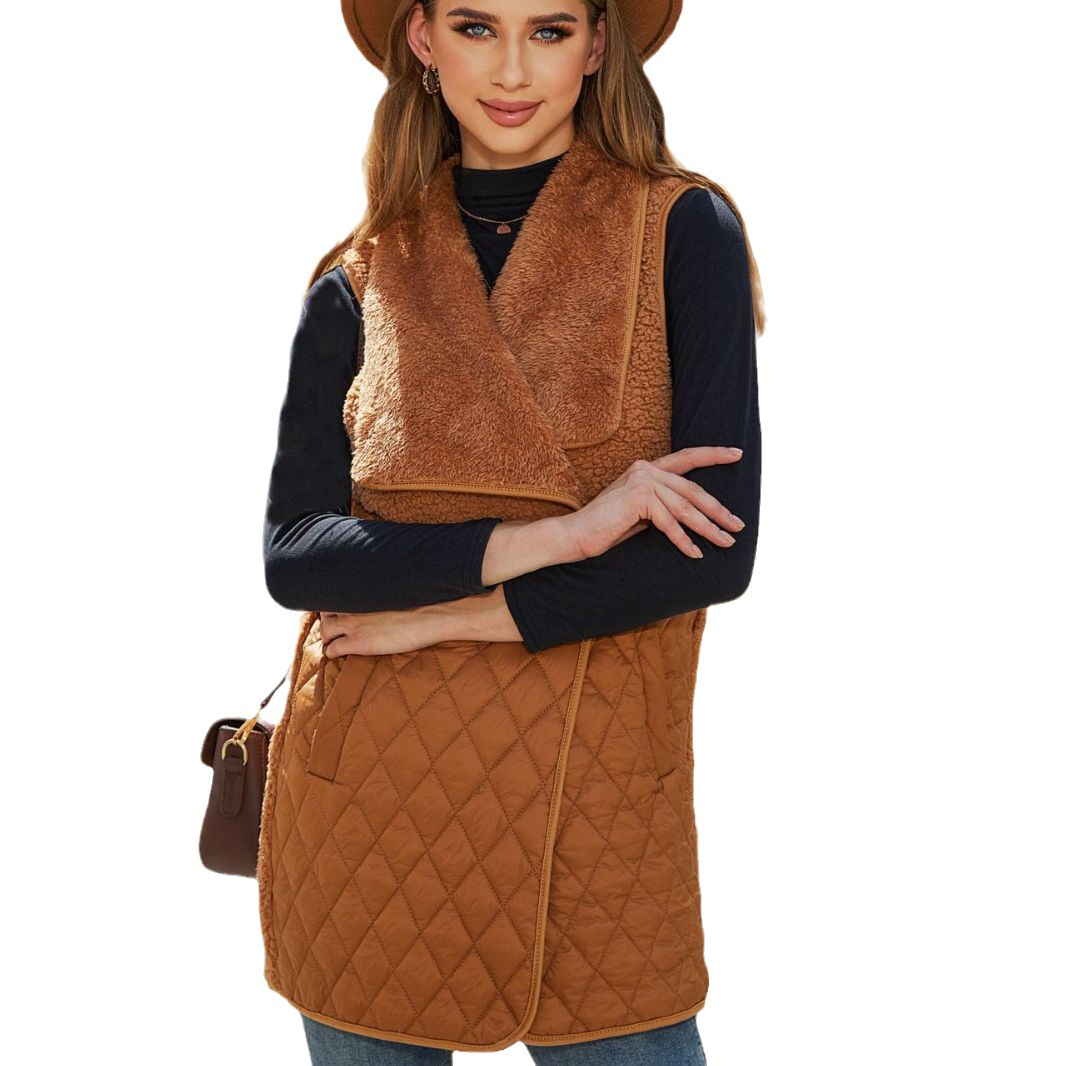 2023 flash terciopelo ropa de mujer europea y americana otoño nueva moda todo partido felpa costura cardigan chaleco sin mangas para mujeres