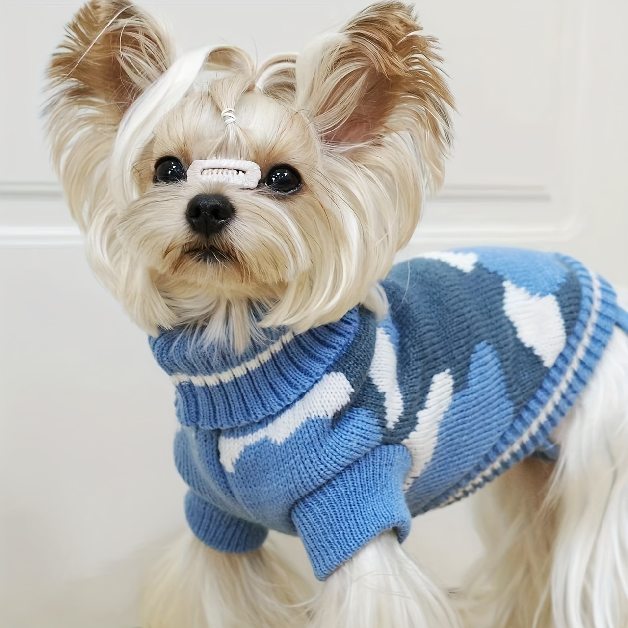 Pulover pentru câini Toamnă și iarnă Pulover tricotat Câine mic Teddy Bichon Animal de companie Haine calde Stil de camuflaj albastru