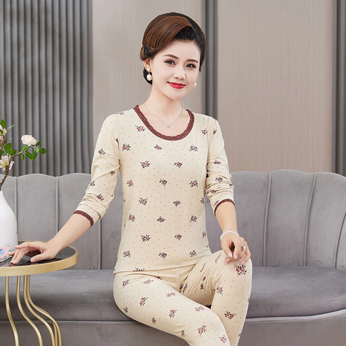 Middle-aged and elderly women's pure cotton autumn clothes and autumn trousers for mothers, thermal underwear set for the elderly, large size cotton sweaters for women
