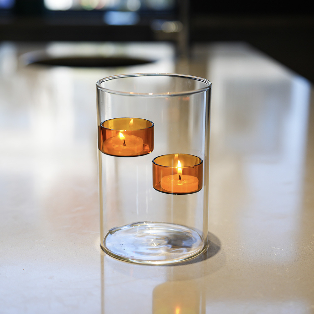 Creativo candelabro de vidrio a prueba de viento de estilo europeo, decoración de cena a la luz de las velas, candelabro de paisaje creativo, candelabro de estilo nacional retro