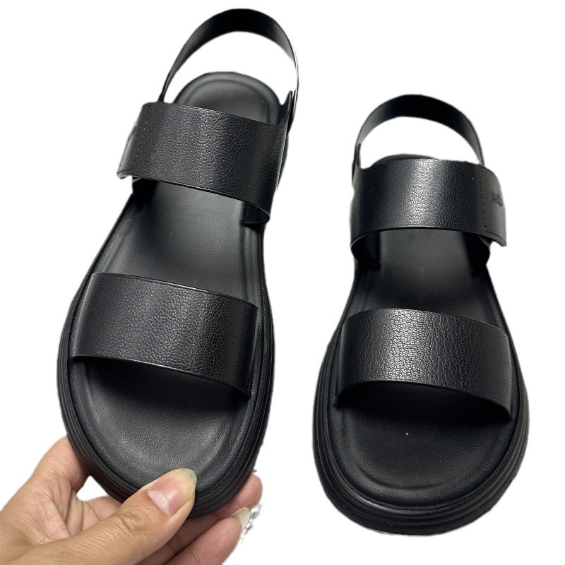 [소가죽의 첫 번째 레이어] 여름 남성 비즈니스 샌들 비치 슈즈 캐주얼 중년 아빠 신발 소 가죽 샌들 남성