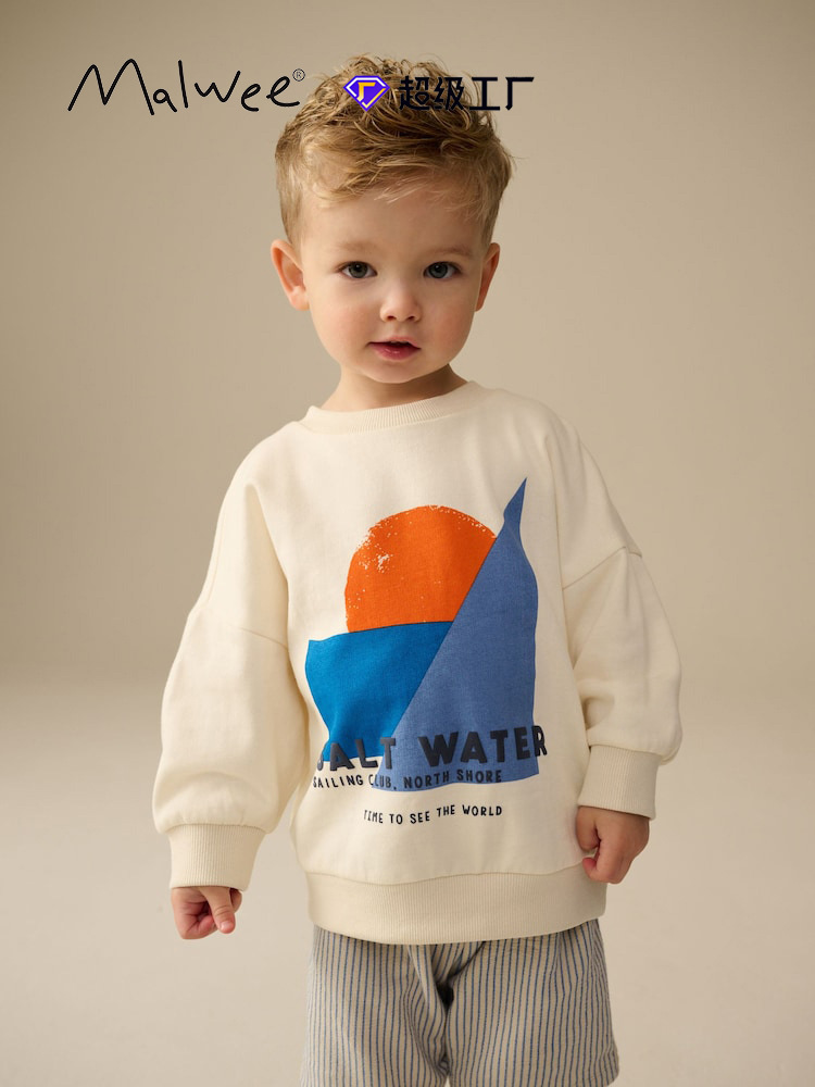 Malwee transfronterizo ropa de otoño infantil nueva camiseta Europa y América para niños guapo impresión de cuello redondo manga larga camiseta casual