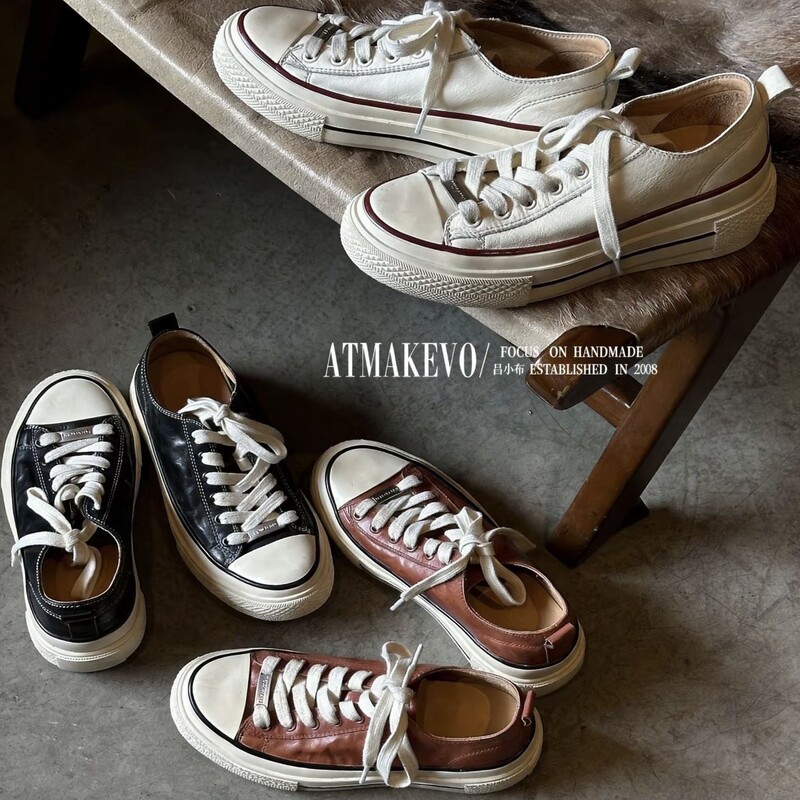 Handmade genuine leather thick-soled casual sneakers for women, same style as on TikTok, with arch support, distressed finish, and breathable design, available in white Handmade genuine leather thick-soled casual sneakers for women, same style as on TikTok, with arch support, distressed finish, and breathable design, available in white