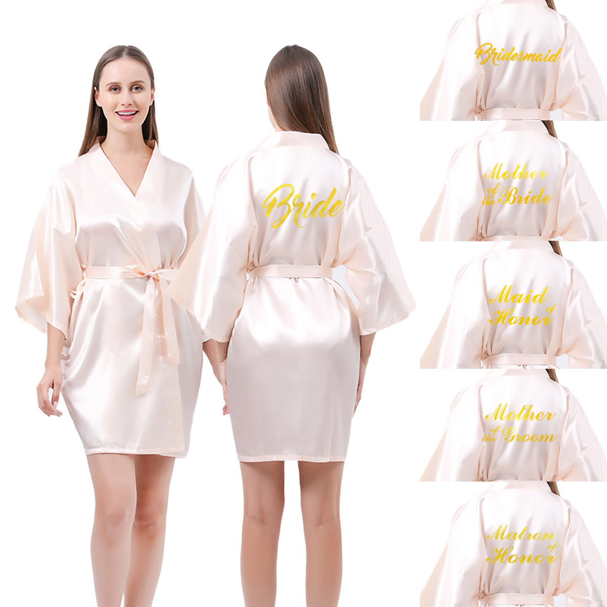 Cruz-frontera delgada boda bronceado en polvo dama de honor mañana vestido de maquillaje traje de seda señora novia cartas