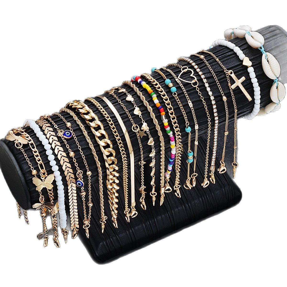 Cruces de comercio exterior transfronterizo conchas de arroz tobillar conjunto de tobillar de oro universal simple tobillar conjunto de 22 piezas para mujeres