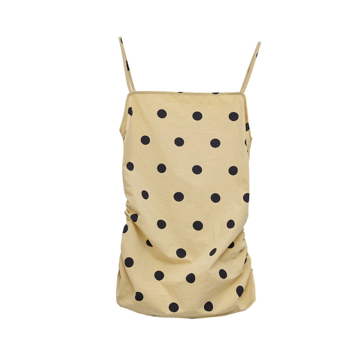 Letm Scandinavian Retro Denim Polka Dot Waist Pleated Suspender Top Silhouette Skirt Suit for Women