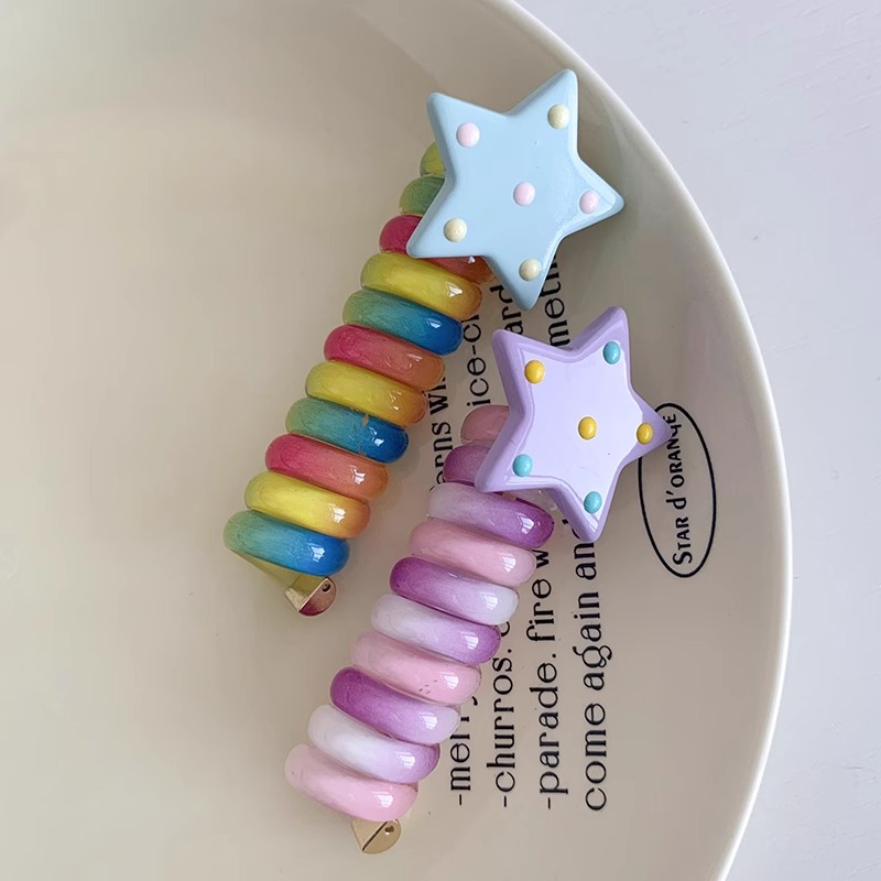 Línea telefónica Círculo para el cabello Rainbow Star Roll para niños alrededor de la cuerda para el cabello para niñas con banda de goma para el cabello nuevo accesorio para el cabello cuerda para la cabeza para mujeres