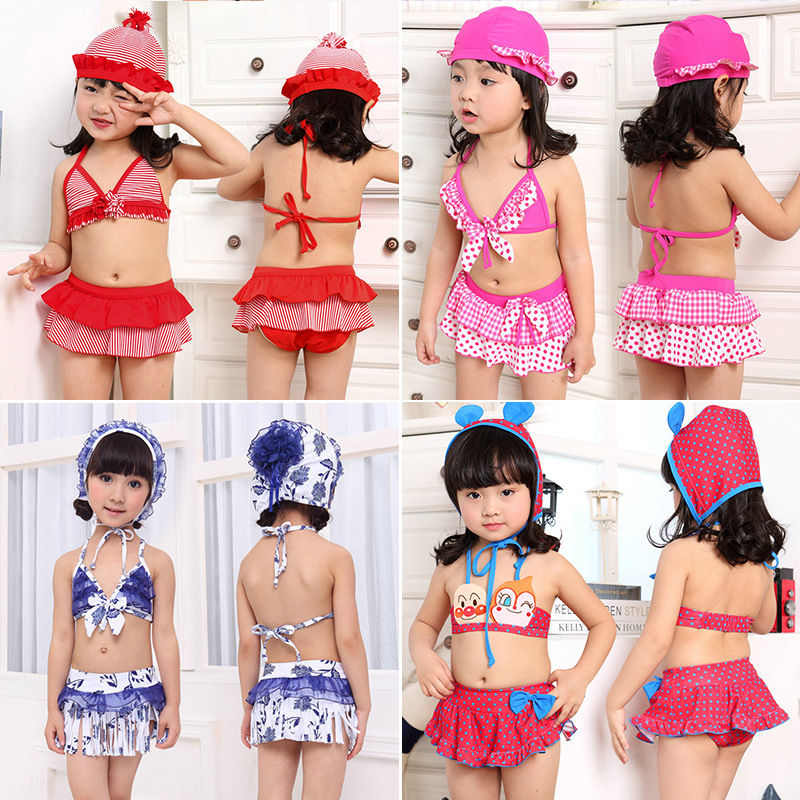 Traje de baño para niños traje de baño de tres piezas dividido para niñas traje de baño casual de verano para niños ventas directas de fábrica