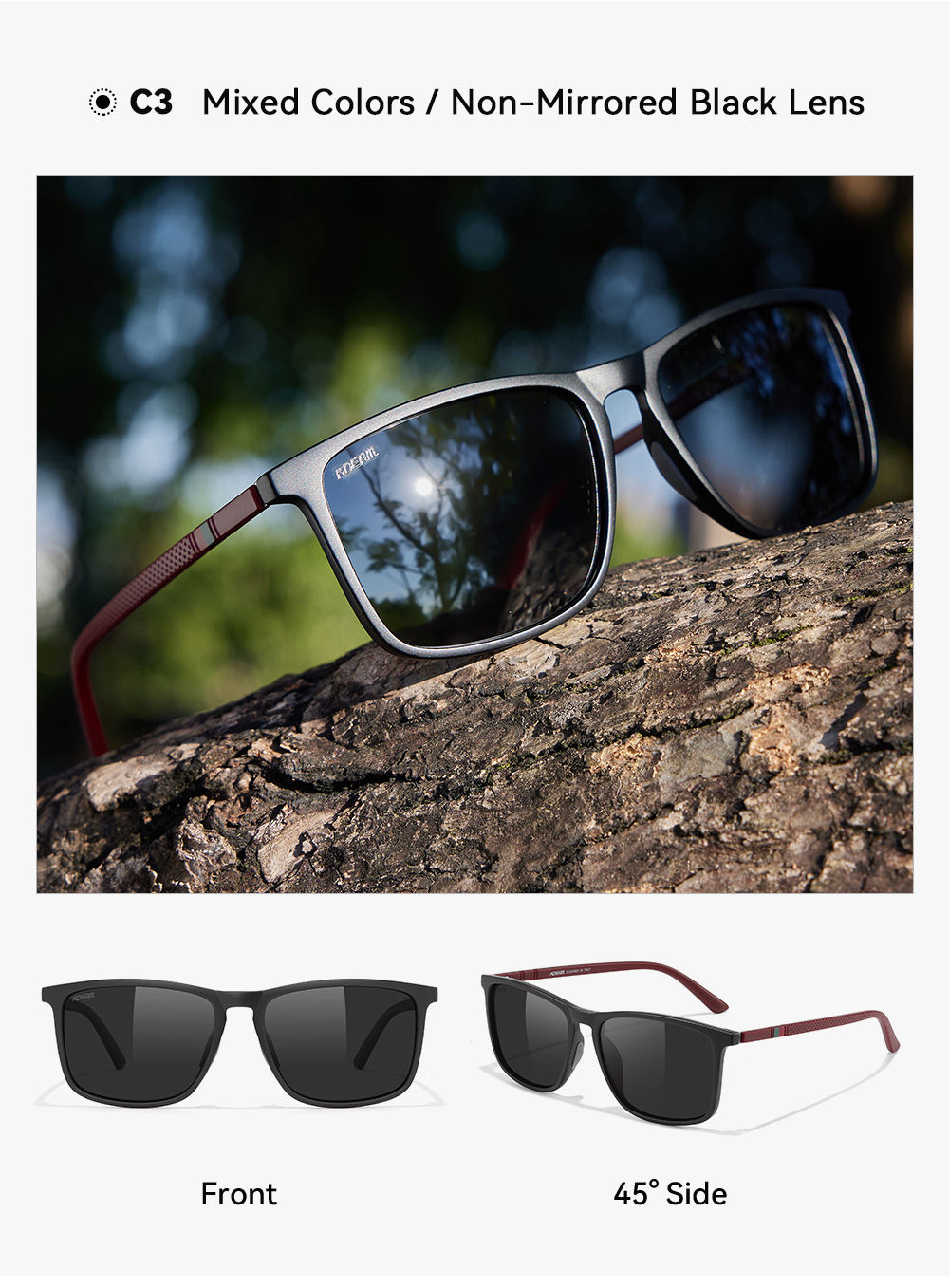 KDEAM New Large Size Square Polarized Sunglasses Outdoor UV Protection Fishing Driving Glasses KD705-PLUS