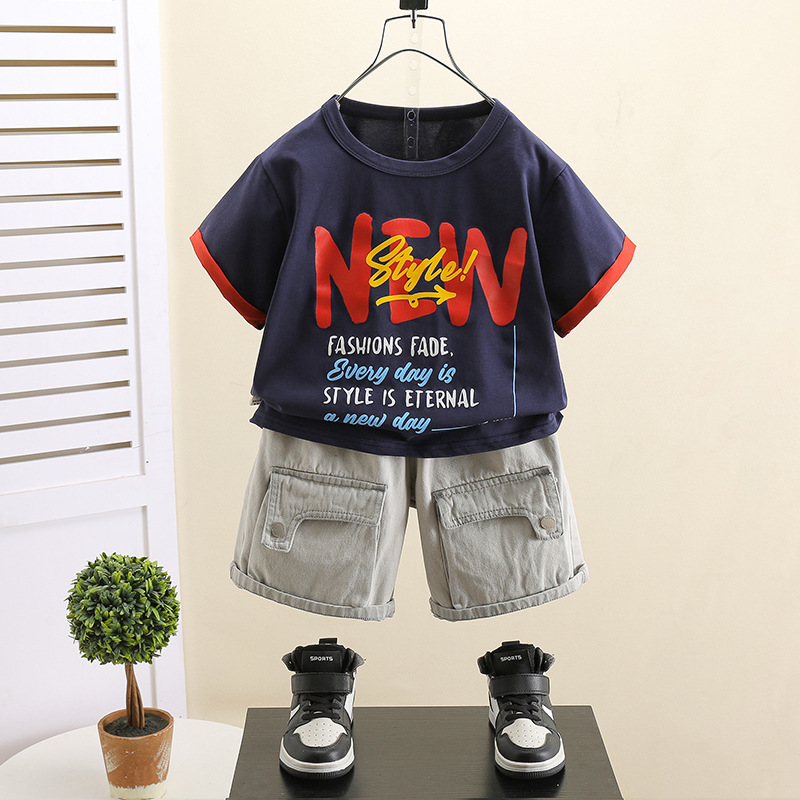 7409 niños coreanos de manga corta verano niño camiseta traje niño bebé cinco puntos pantalones cortos verano 2025 nuevo 5