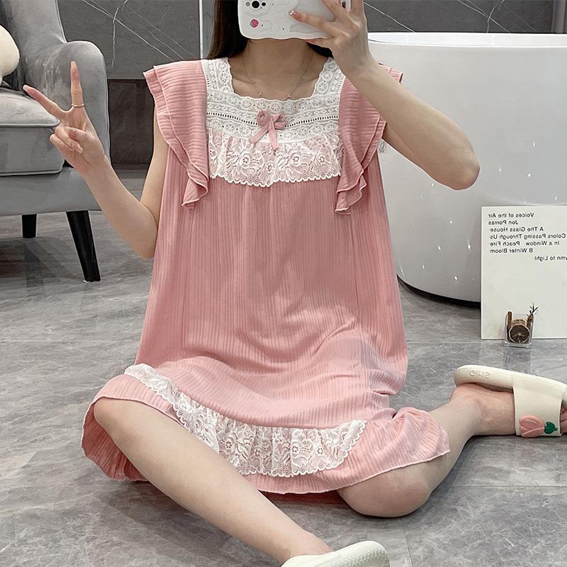 2023 pijamas de verano dulce lindo pit strip camisón cuello encaje chaleco falda ropa para el hogar pelo las mujeres