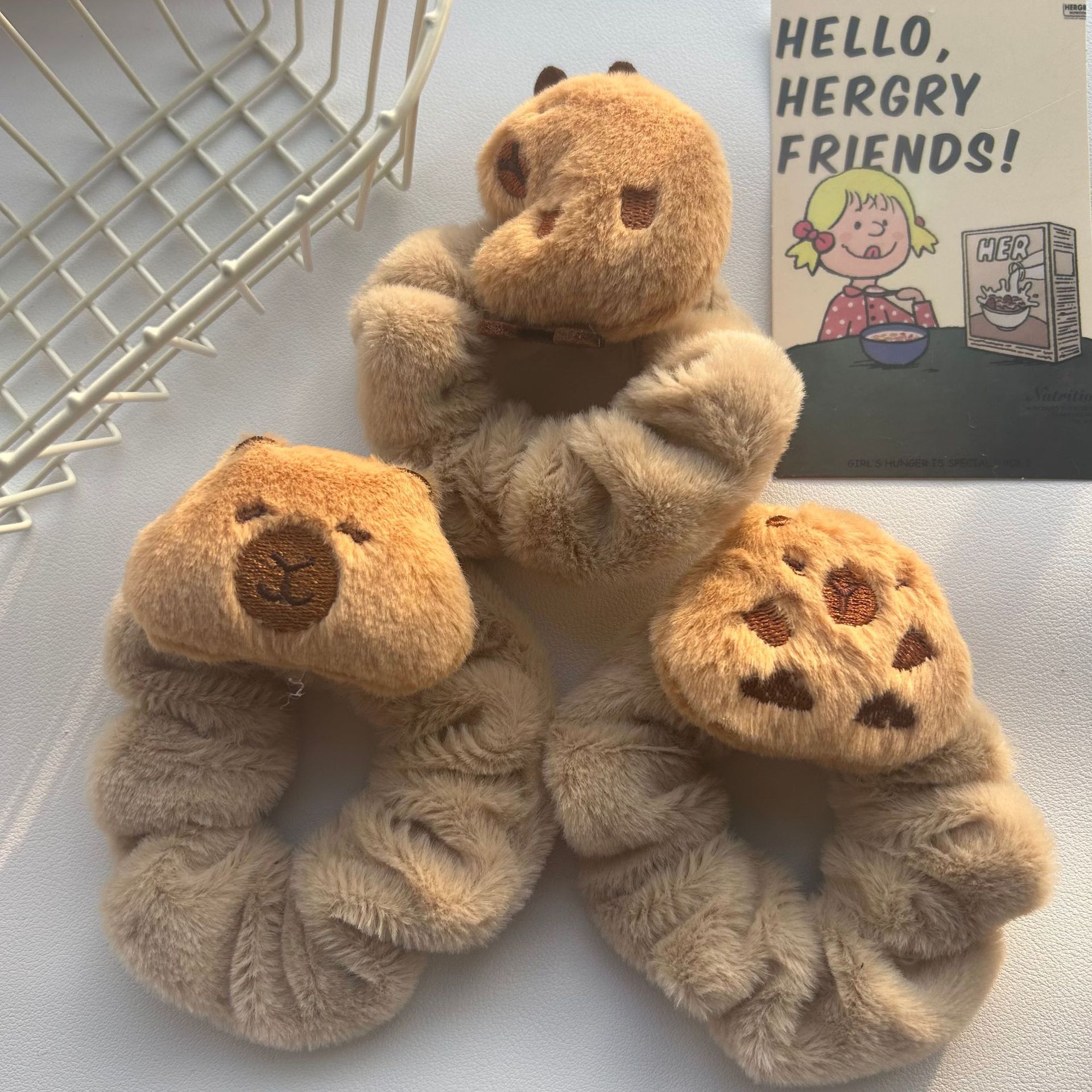 Otoño y invierno Capibara pelúcia anillo de cabello nuevo Dolphin encantador cuerdas de cabello suaves color curry anillo de intestino grande