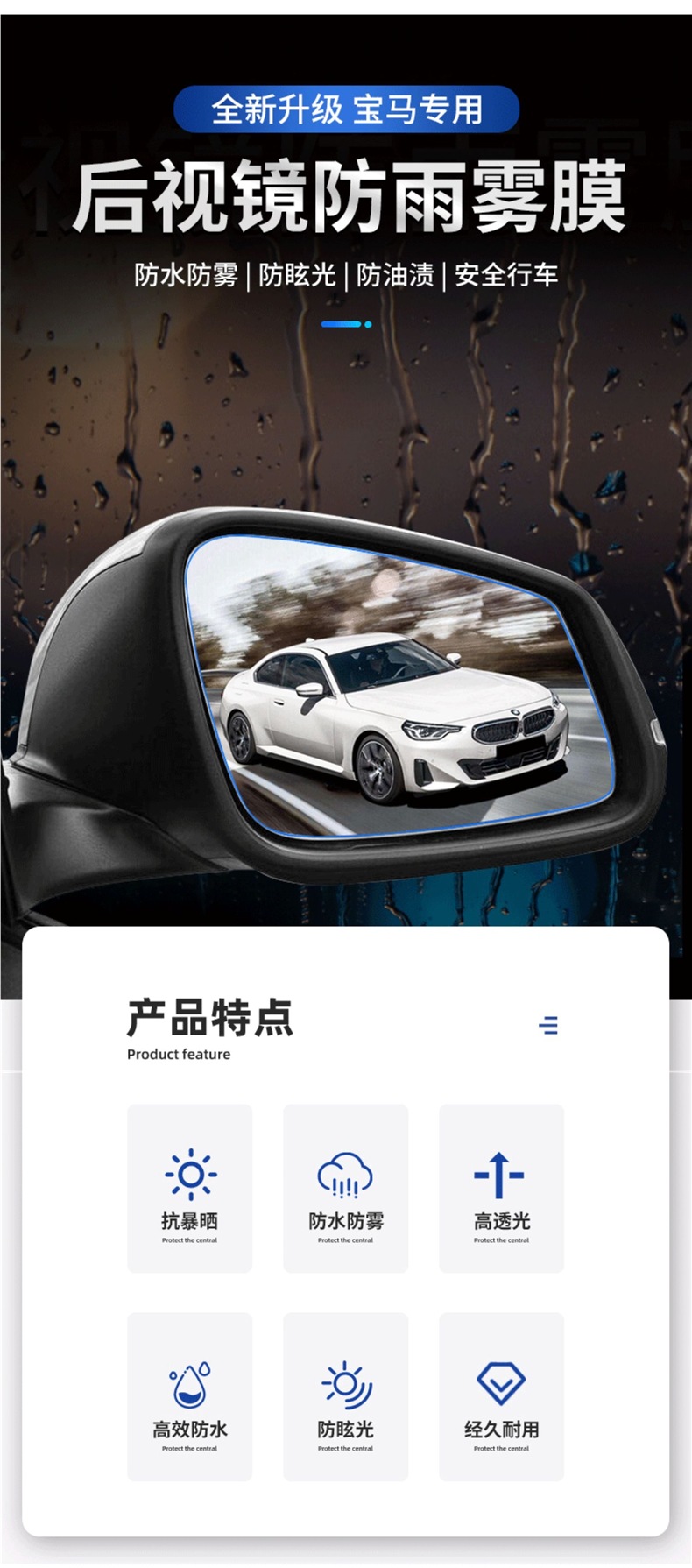 Rearview Mirror Anti-Rain Film for BMW 3 5 7 Series X1 X3 X5 X6