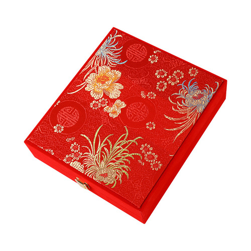 Bulk wedding celebration jewelry hardware wedding celebration set boxes with silk fabric and high-quality red velvet ties, bridal storage boxes