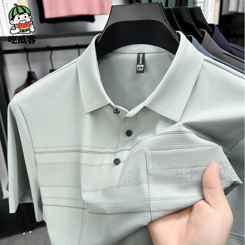 Ice Silk Short-Sleeve T-Shirt for Men, Summer Collared Polo Shirt with Real Pockets, Breathable Dad-Style Top Ice Silk Short-Sleeve T-Shirt for Men, Summer Collared Polo Shirt with Real Pockets, Breathable Dad-Style Top