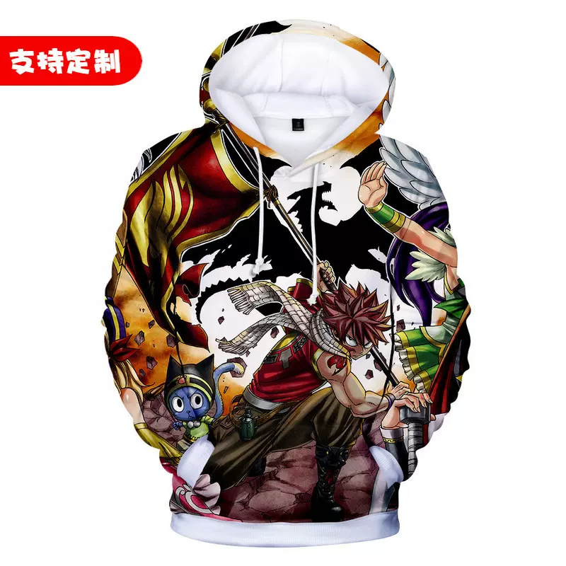 跨境动漫妖精的尾巴青少年秋装圆领长袖3D印花连帽卫衣冬季男上衣