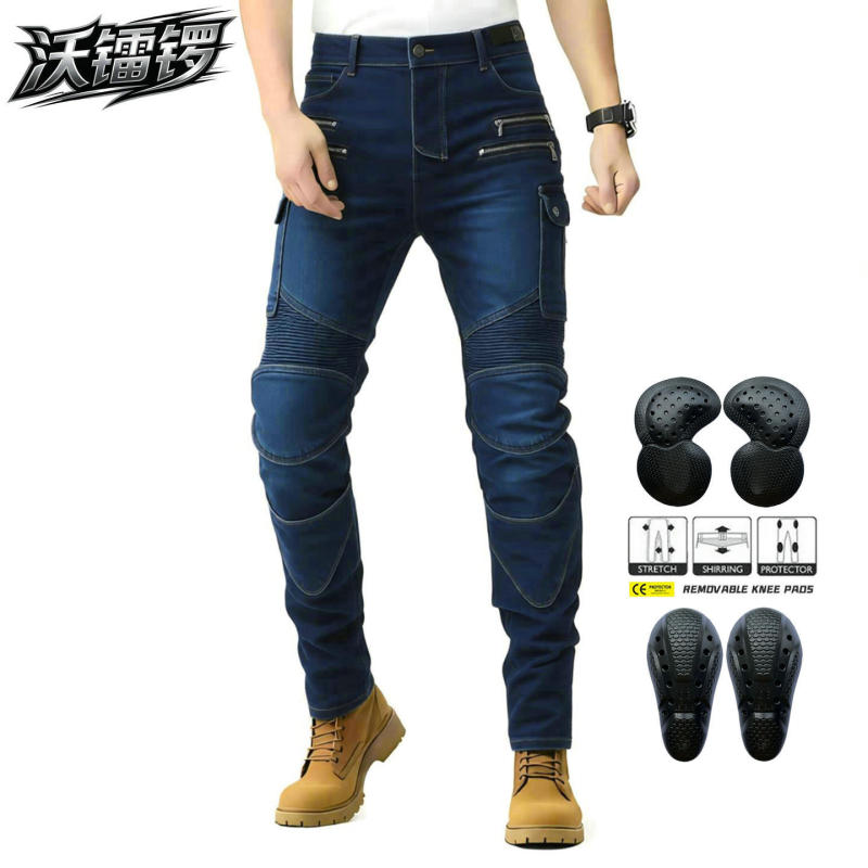 Volero Motorcycle Slim-Fit Jeans for Men, Tactical Multi-Pocket Zipper Style, Outdoor Riding Motorcycle Anti-Fall Pants
