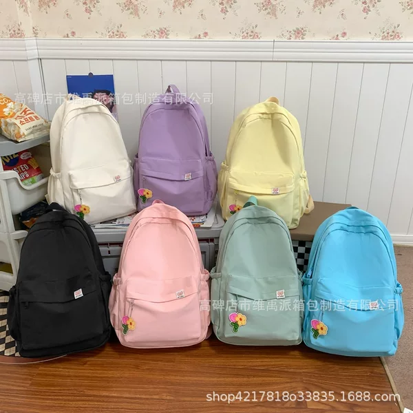 Large-Capacity Student Schoolbag Ins Japanese Style Simple Backpack for Girls, Korean Version for High School and Middle School Students, Soft Girl Style, Solid Color Backpack
