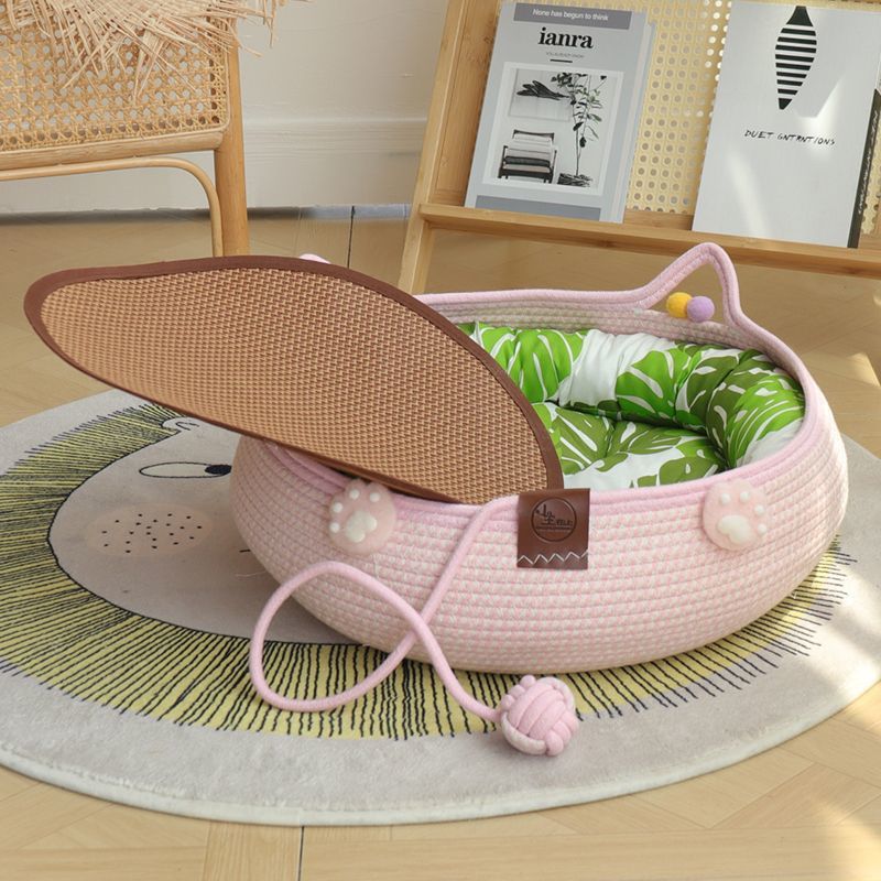 핑크 고양이 발톱 자가 치료 + 녹색 면 패드 + 녹색 베개 + 매트