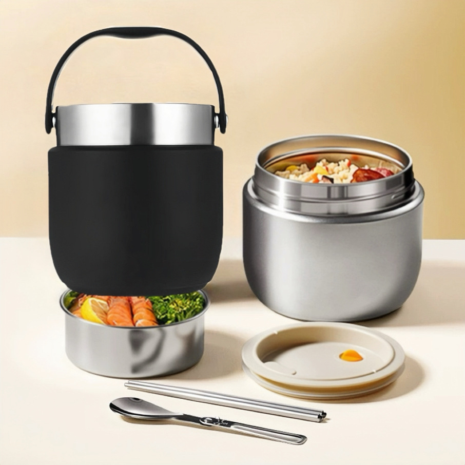 Cross-Border 304 Stainless Steel Vacuum Insulated Bucket Leak-Proof Portable Super Insulated Lunch Box Vacuum Insulated Insulated Pot