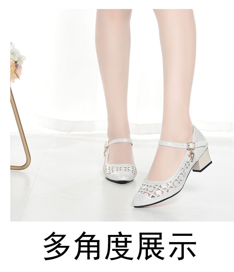 Sandal nữ lưới da thật gót 4.5 cm đế mềm dáng hở mũi — Vàng【Gót trung 4.5cm】 chi tiết 13