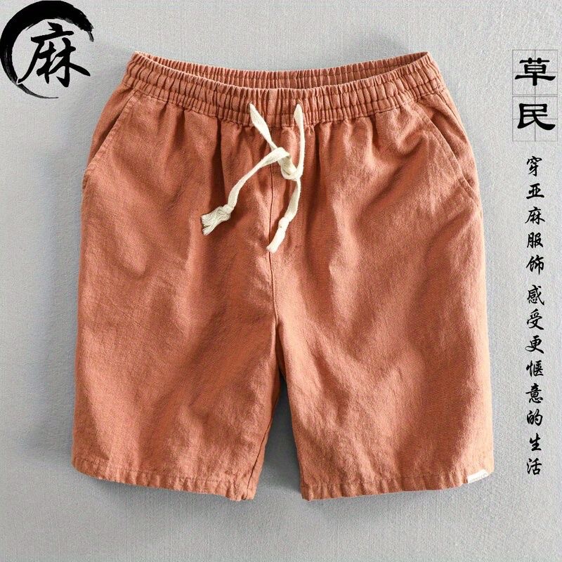 Foreign Trade Linen Shorts Men's Casual Five-point Pants Cotton and Linen Mid-length Pants with Loose Trendy Linen Breathable Chinese-style Five-point Pants