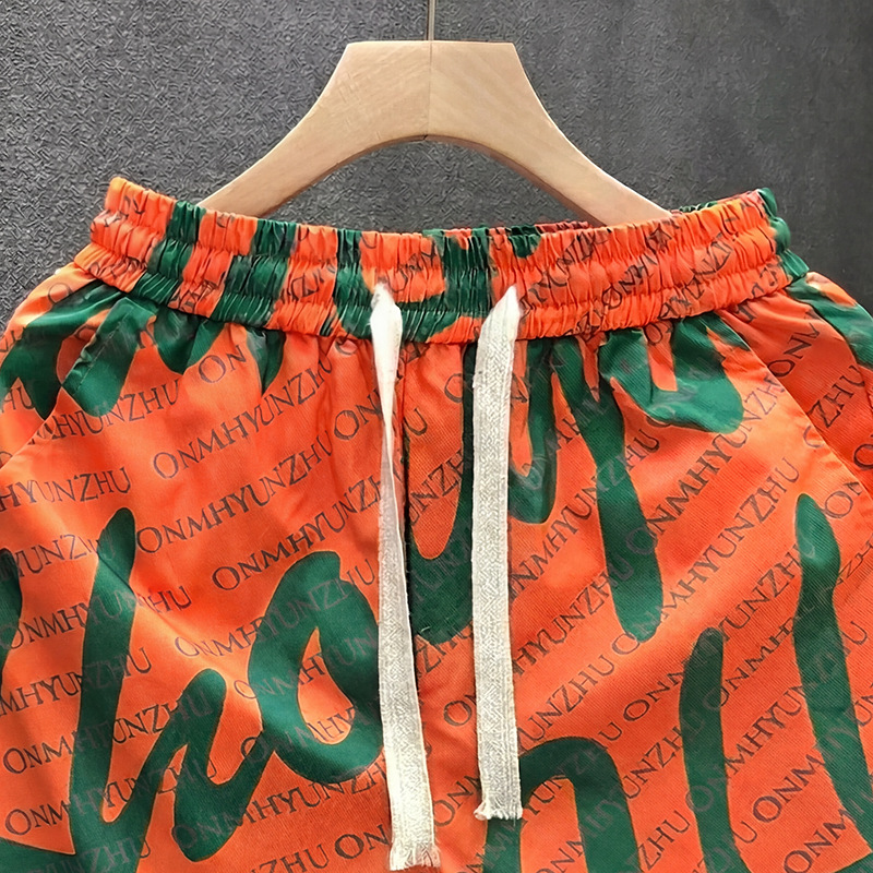 Men's Summer Letter Print Shorts Lightweight Loose Fit 5-Inch Inseam Casual Streetwear Short Pants_viptrois.com