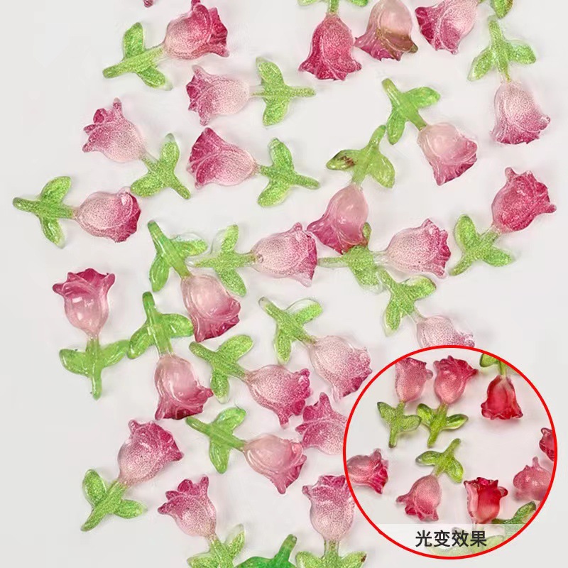 Red popularidad tulipán joyas de manicura luz nocturna tulipán resina tridimensional DIY accesorios de uñas