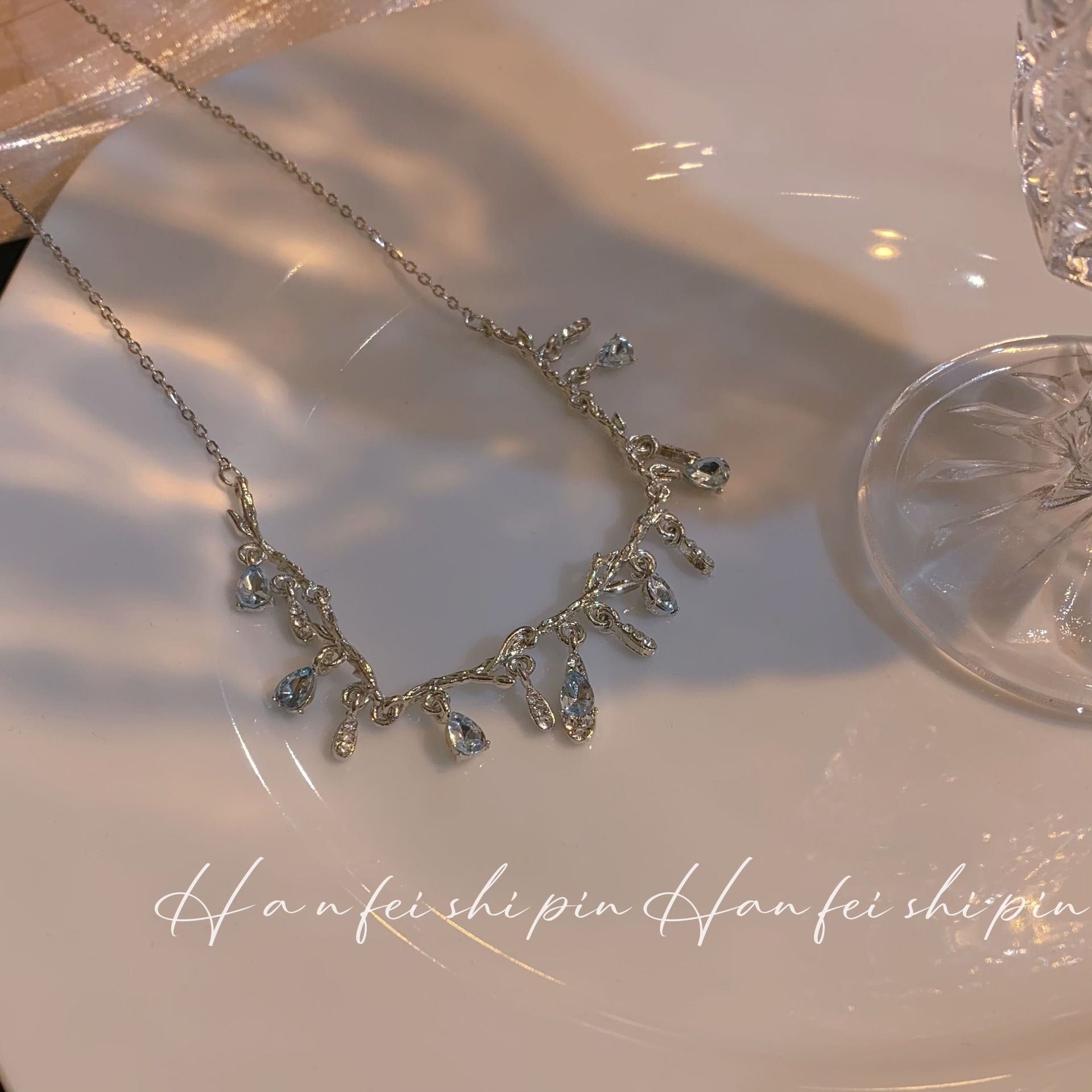 1 Piece Fashion Water Droplets Titanium Steel Inlay Zircon Necklace_colorza_5