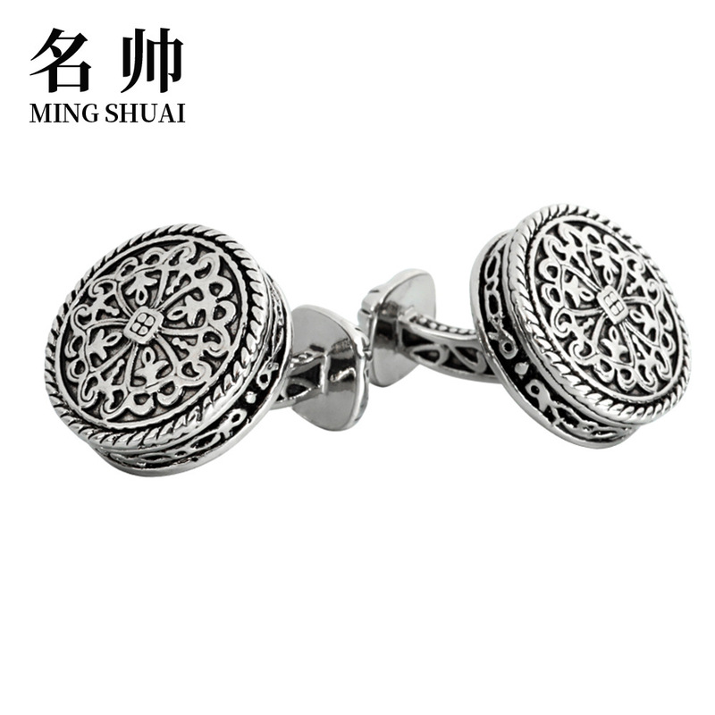 2022 new round retro pattern cufflinks black paint touch oil cufflinks men's shirt shirt cufflink button manufacturers