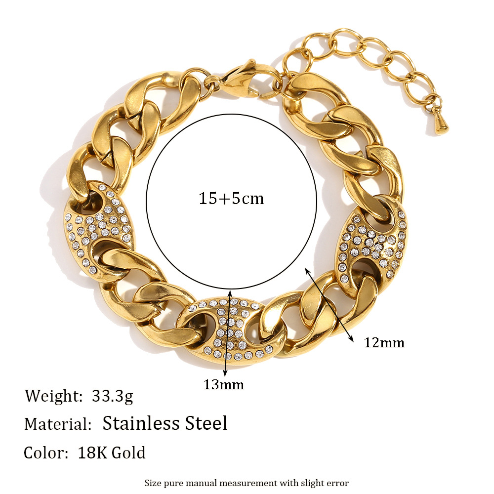 Pig Nose Zircon Inlaid Stainless Steel Bracelet