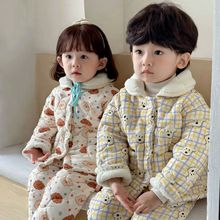 夹棉加厚儿童睡衣25冬中小童三层加棉家居服童加厚卡通保暖睡衣