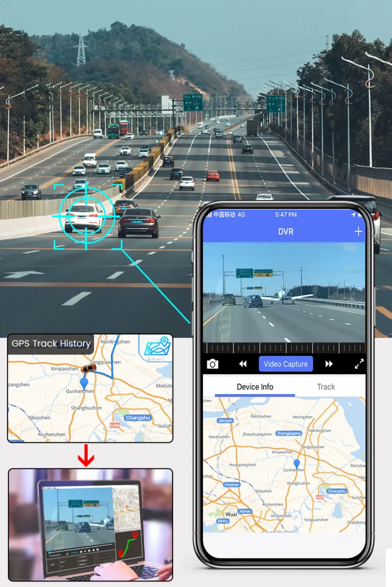 Cross-Border Universal 4g Remote Positioning Driving Recorder Front and Rear Dual-Lens High-Definition Parking Monitoring Multi-Language