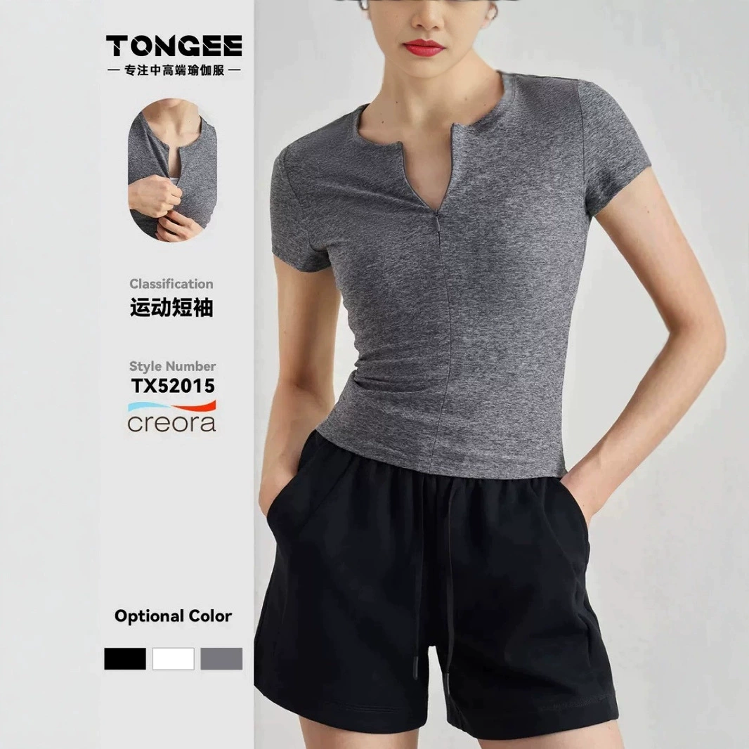 Индивидуальные спортивные топы для йоги с круглым вырезом и коротким рукавом для трансграничной торговли, с бесплатной печатью логотипа, для пар