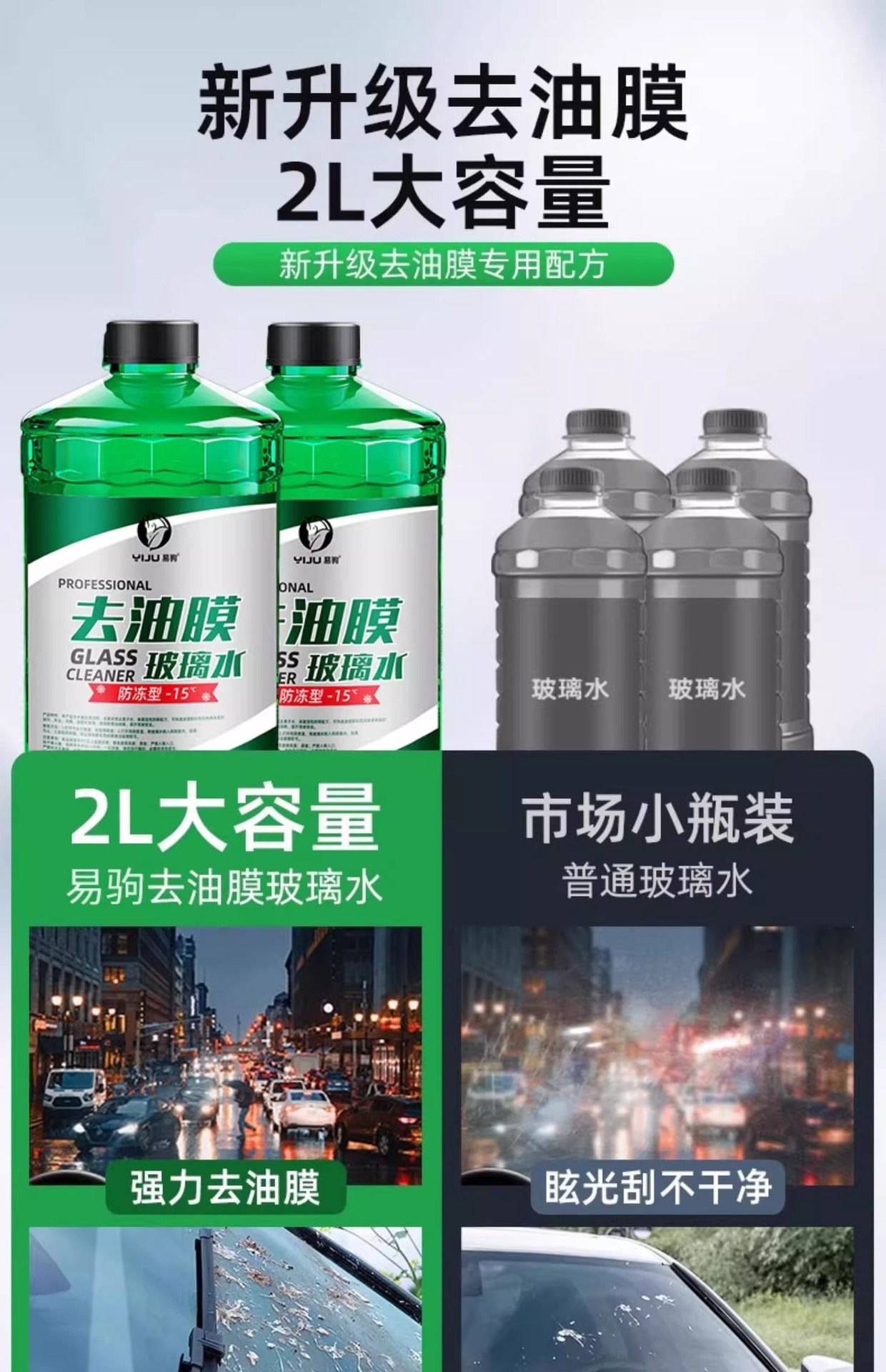 Car Glass Water Powerful Decontamination and Oil Film Removal Ethanol Removal Shellac Summer Car Wiper Water Concentrated for All Seasons