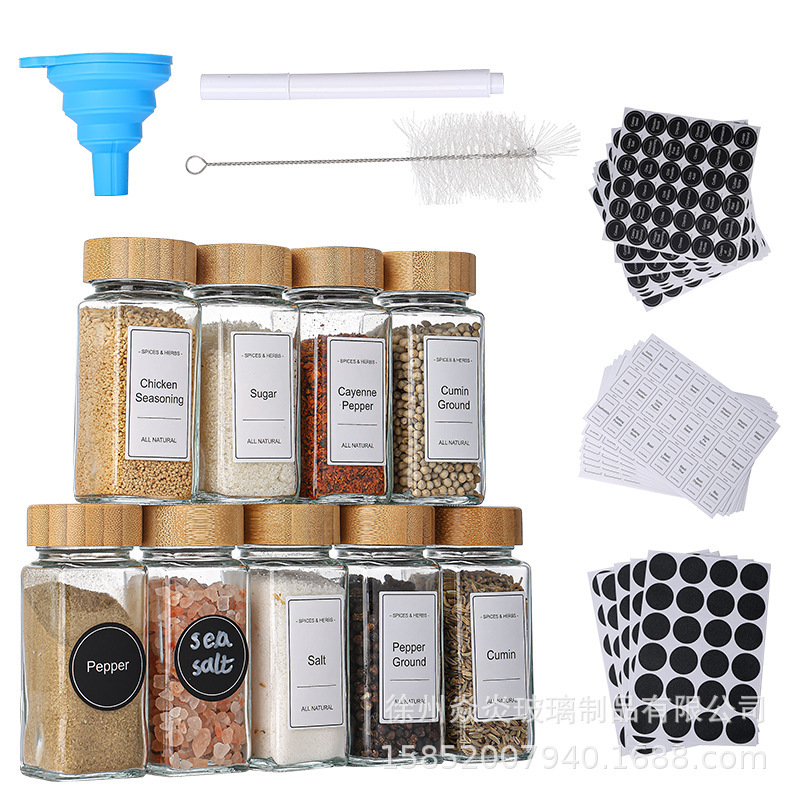Amazon 4oz Square Seasoning Bottle Glass Spice Jar 120ml Cross-Border 24-Piece Bamboo Seasoning Bottle Set Amazon 4oz Square Seasoning Bottle Glass Spice Jar 120ml Cross-Border 24-Piece Bamboo Seasoning Bottle Set