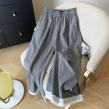 日系蕾丝花边格子阔腿裤女夏季2025新款裙裤宽松显瘦休闲长裤裤子